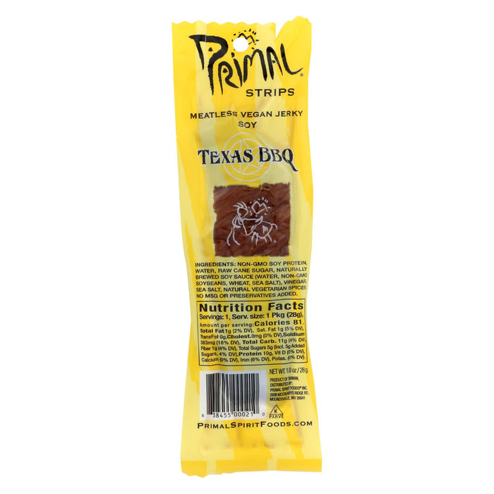 Primal Strips Vegan Jerky -Meatless - Soy - Texas Bbq - 1 Oz - Case Of 24