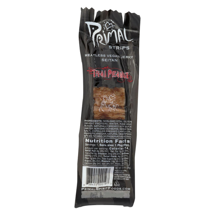 Primal Strips Vegan Jerky -Meatless - Seitan - Thai Peanut - 1 Oz - Case Of 24