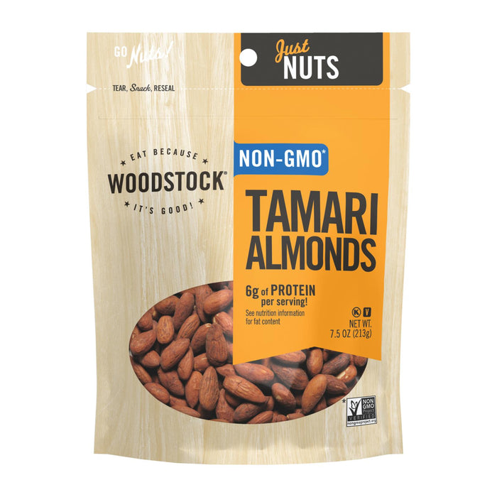 Woodstock Non-gmo Tamari Almonds - Case Of 8 - 7.5 Oz.