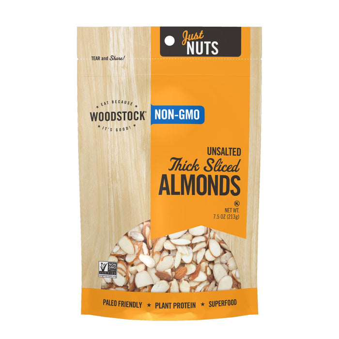 Woodstock Non-gmo Thick Sliced Almonds, Unsalted - Case Of 8 - 7.5 Oz.