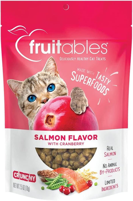 Fruitables Cat Crunchy Treats For Cats – Healthy Low Calorie Packed with Protein – Free of Wheat, Corn and Soy – Made with Real Salmon with Cranberry – 2.5 Ounces