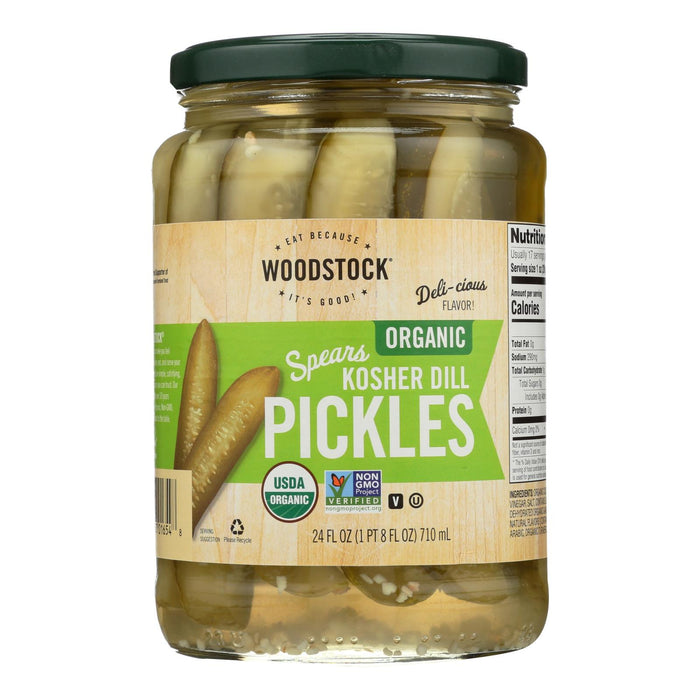 Woodstock Organic Kosher Dill Pickle Spears - Case Of 6 - 24 Fz.