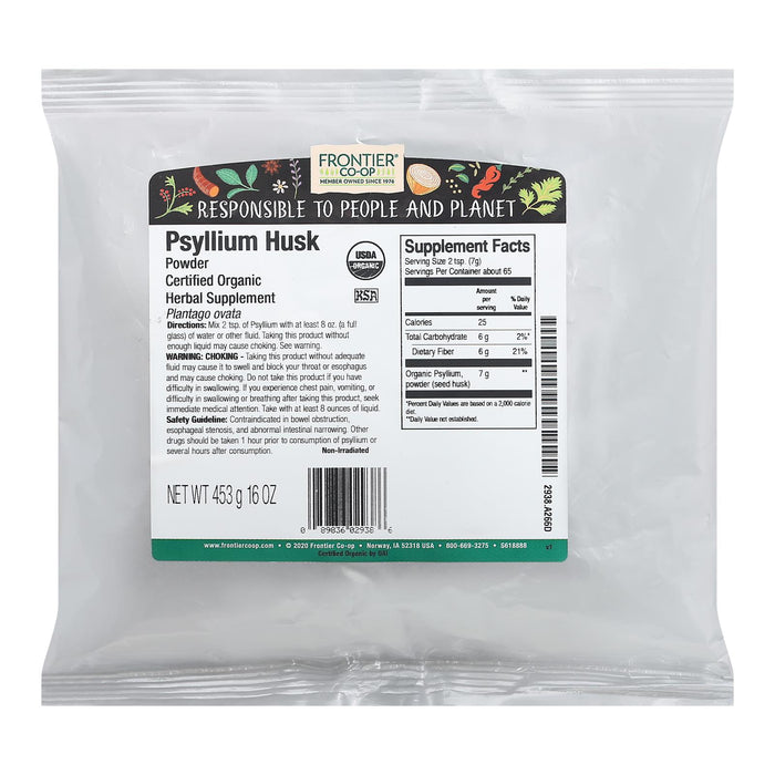 Frontier Herb Organic Psyllium Seed Husk Powder -Single Bulk Item - 1lb