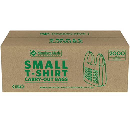 Small T-Shirt Carry-Out Bags, 7" x 5" x 15" (2,000 ct.)