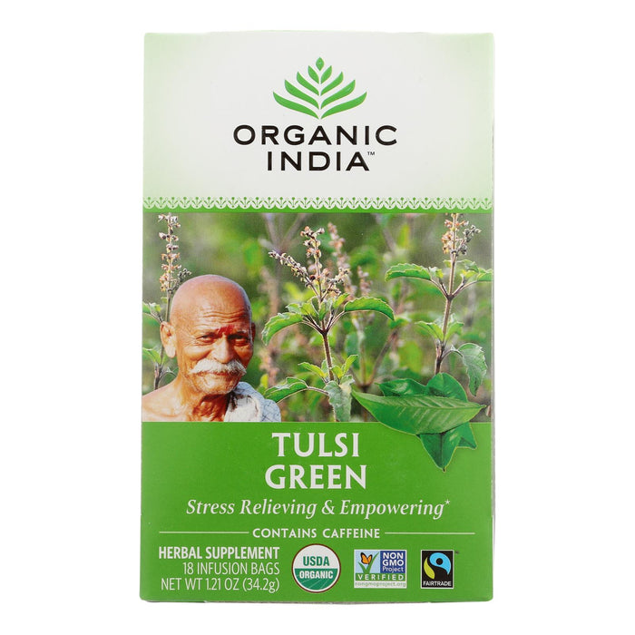 Organic India Tulsi Tea Green Tea - 18 Tea Bags - Case Of 6.