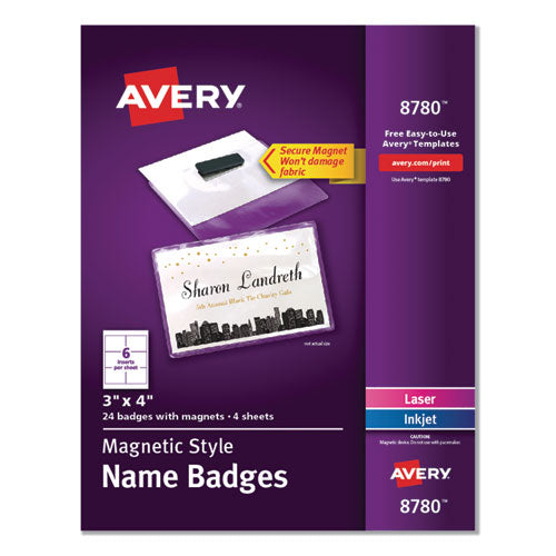 Magnetic Style Name Badge Kit, Horizontal, 4 X 3, White, 24/pack.