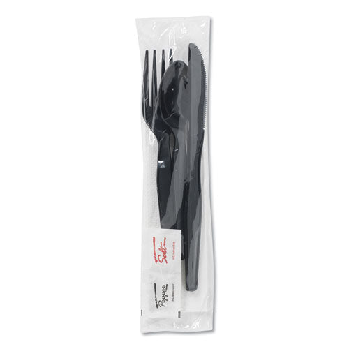 Wrapped Tableware/napkin Packets, Fork/knife/spoon/napkin, Black, 250/carton.