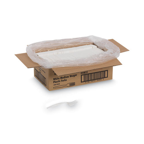 Plastic Cutlery, Mediumweight Forks, White, 1,000/carton.