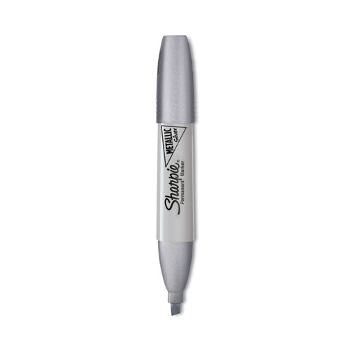 Metallic Chisel Tip Permanent Marker, Medium Chisel Tip, Silver, Dozen.