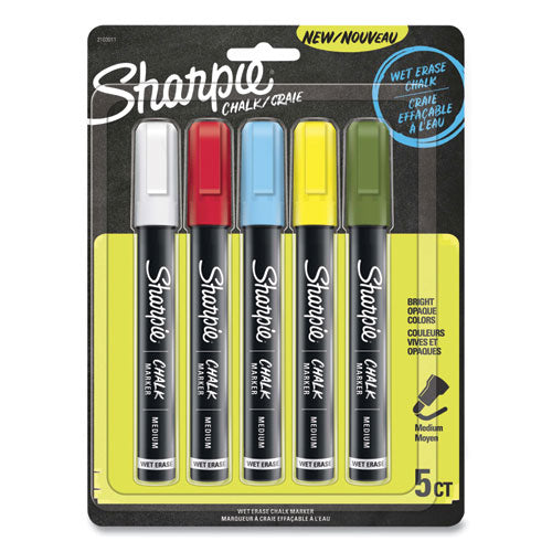 Wet-erase Chalk Marker, Medium Bullet Tip, Assorted Colors, 5/pack.