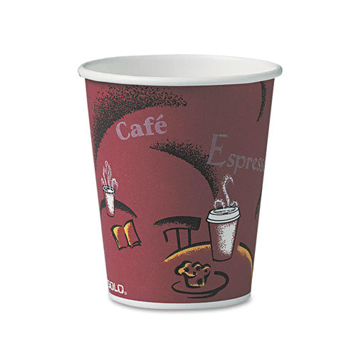 Paper Hot Drink Cups In Bistro Design, 10 Oz, Maroon, 50/pack.