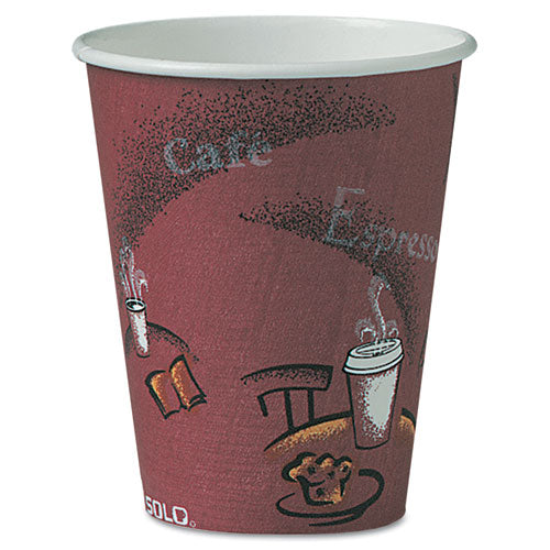 Paper Hot Drink Cups In Bistro Design, 8 Oz, Maroon, 500/carton.