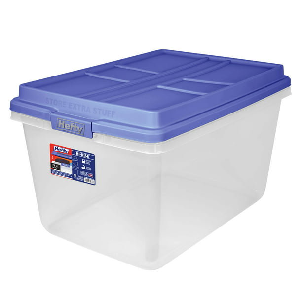 Hefty 72Qt 18 Gal Clear Storage Bin With Blue Hi Rise Lid Plastic Save Space USA