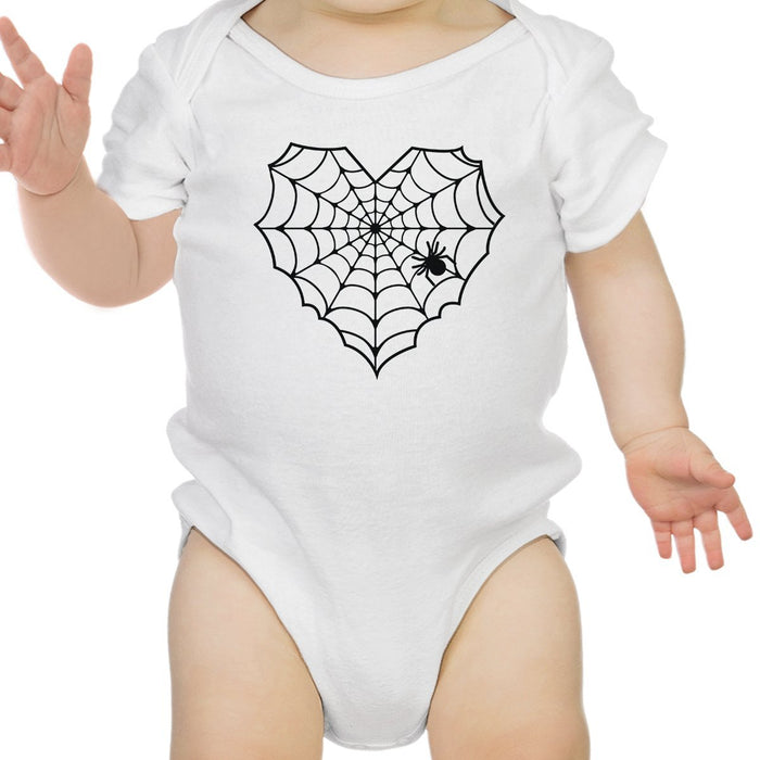 Heart Spider Web Baby White Bodysuit.