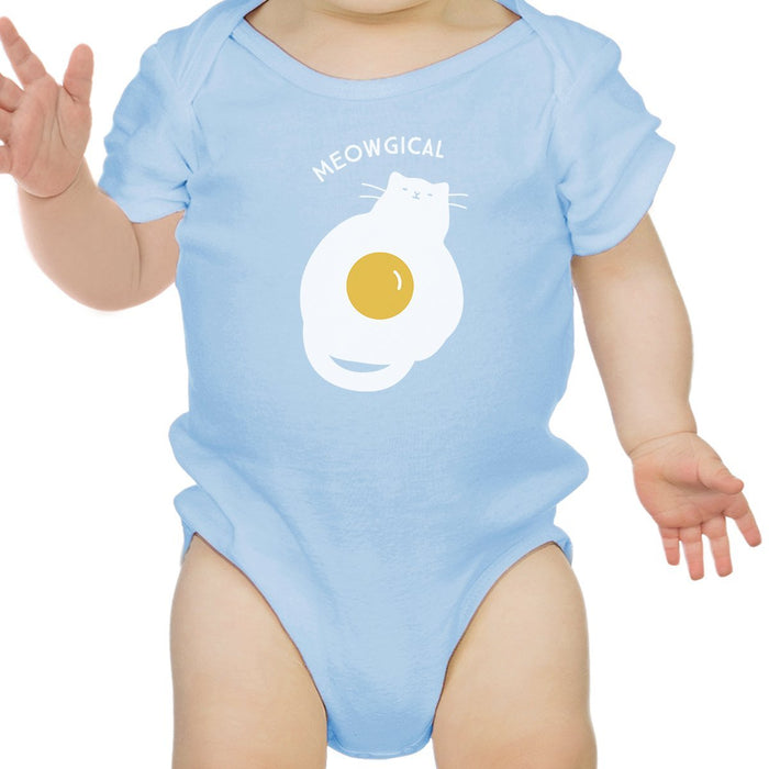 Meowgical Cat And Fried Egg Baby Sky Blue Bodysuit.