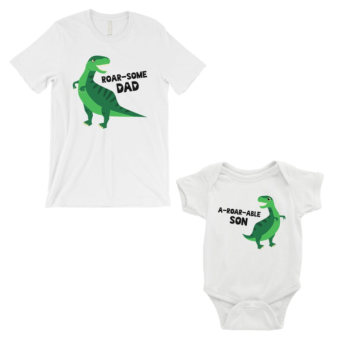 Roarsome Aroarable Dino Dad and Baby Matching Outfits White.