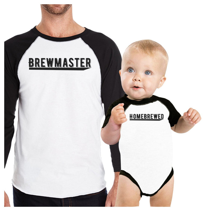 Brewmaster Homebrewed Dad and Baby Matching Black And White Baseball Shirts.