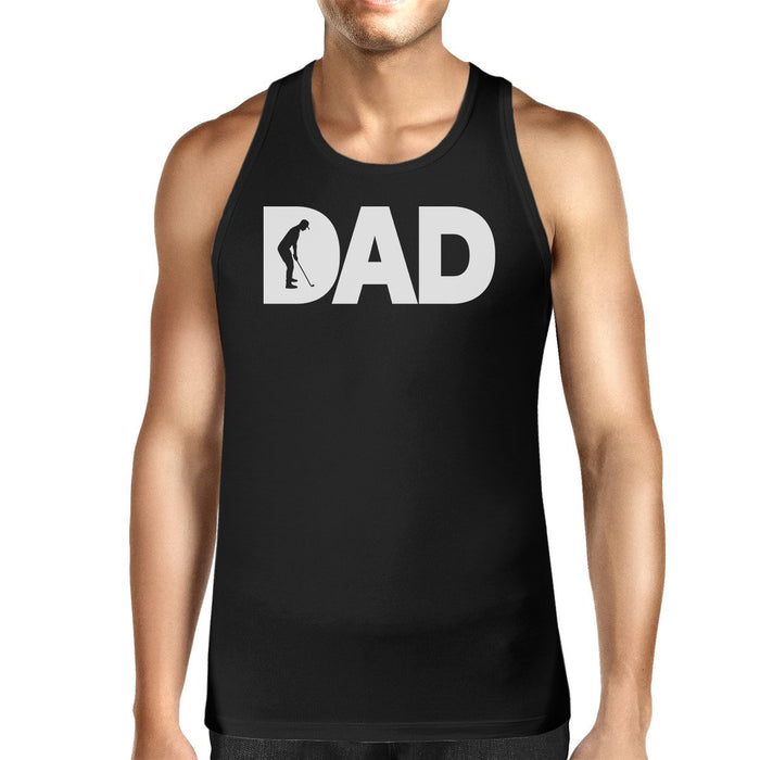 Dad Golf Mens Black Cotton Tank Top Funny Graphic Tee For Gold Dads.