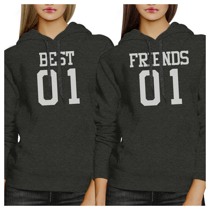 Best01 Friends01 BFF Matching Dark Grey Hoodies.