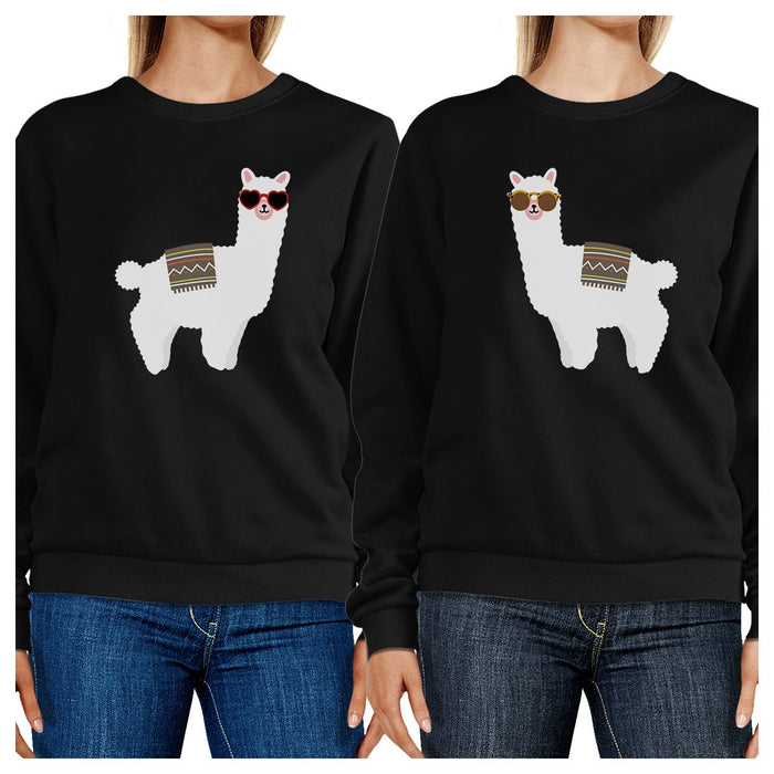 Llamas With Sunglasses BFF Matching Black Sweatshirts.