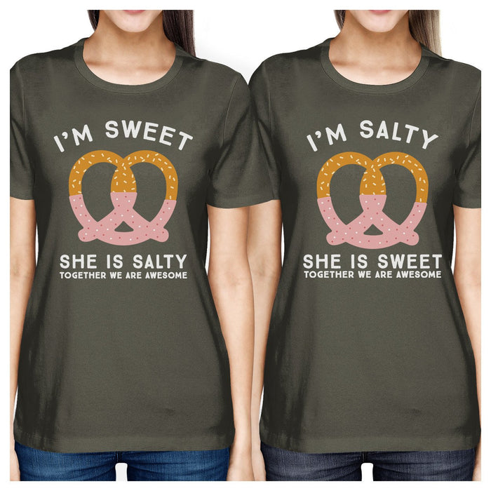 Sweet And Salty BFF Matching Dark Grey Shirts.