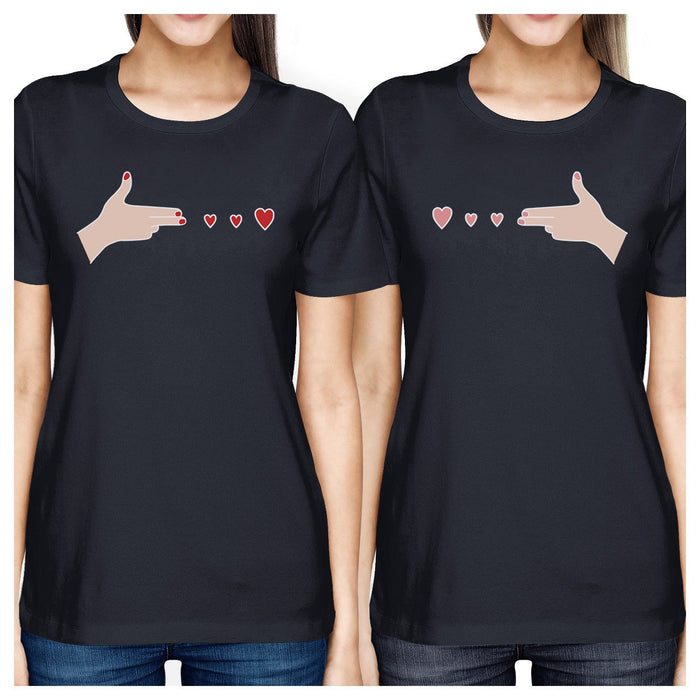 Gun Hands With Hearts BFF Matching Navy Shirts.