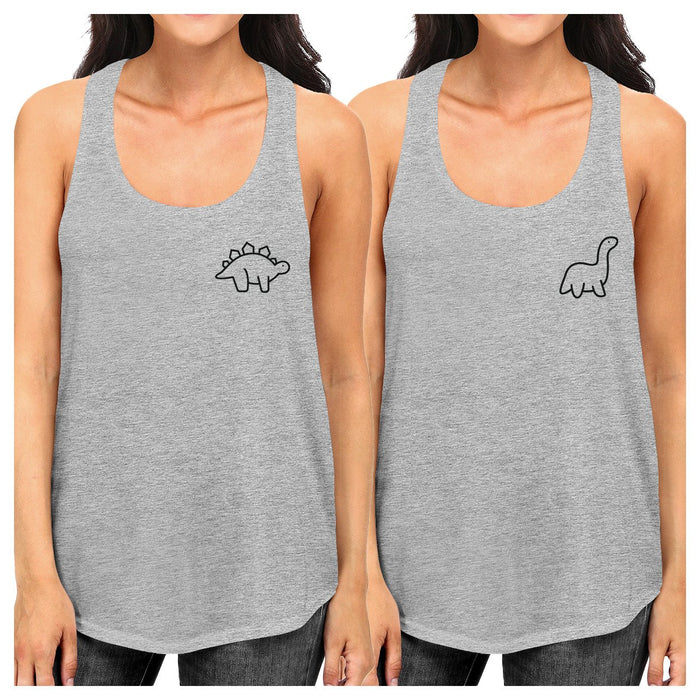 Dinosaurs BFF Matching Grey Tank Tops..