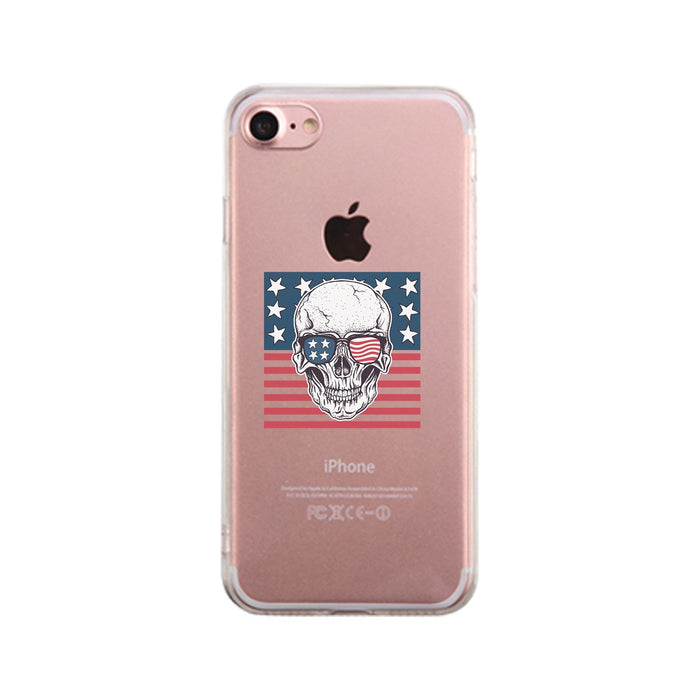 Skull American Flag Clear Phone Case.