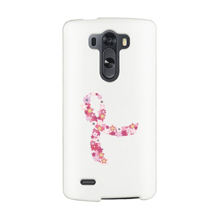 Pink Floral Ribbon White Phone Case.