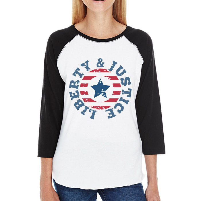 Liberty & Justice Womens Black 3/4 Sleeve Baseball Shirt 3/4 Sleeve.