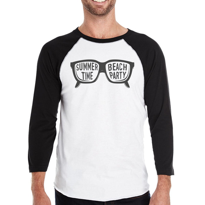 Summer Time Beach Party Mens Black And White Baseball Shirt.