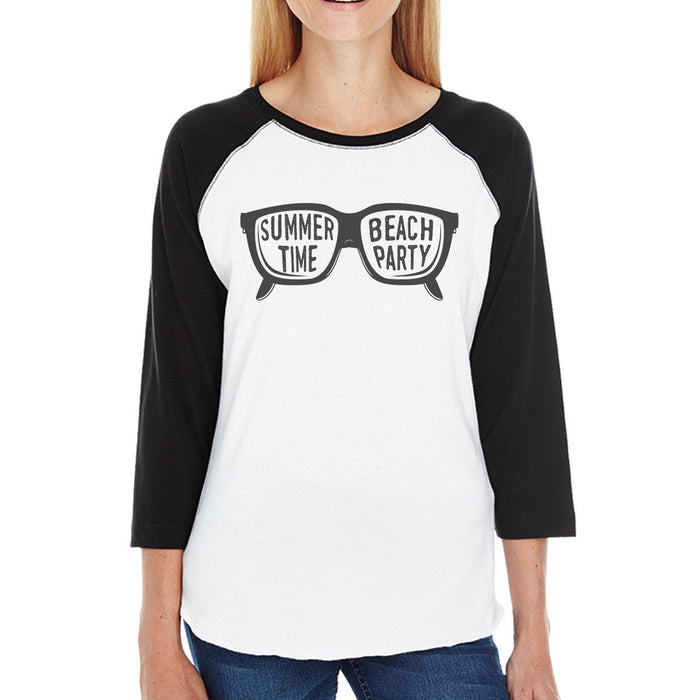 Summer Time Beach Party Womens Black And White Baseball Shirt.