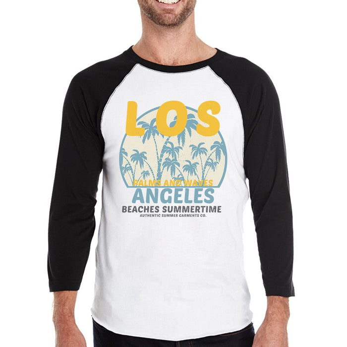 Los Angeles Beaches Summertime Mens Black And White Baseball Shirt.