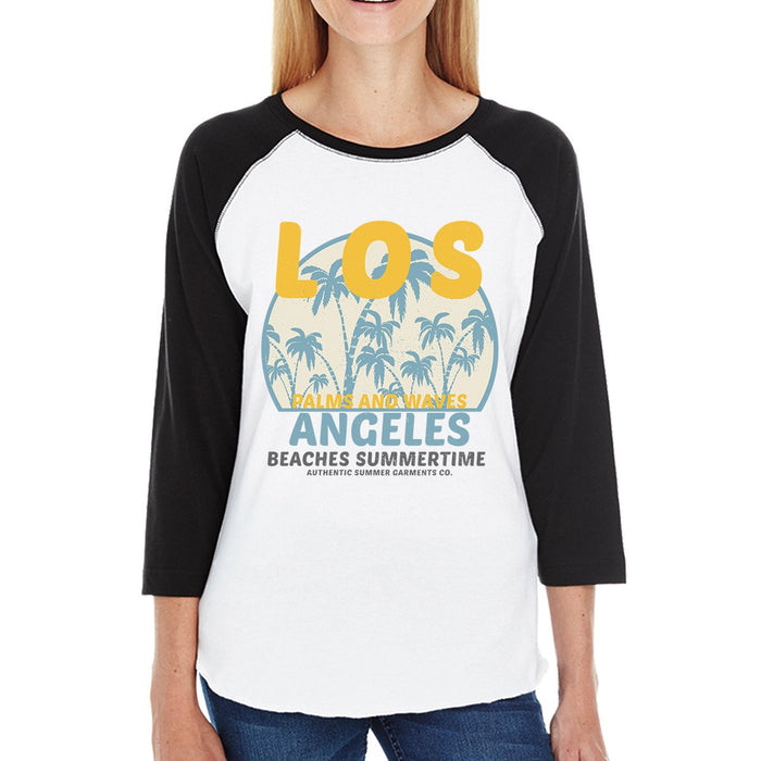 Los Angeles Beaches Summertime Womens Black And White Baseball Shirt.