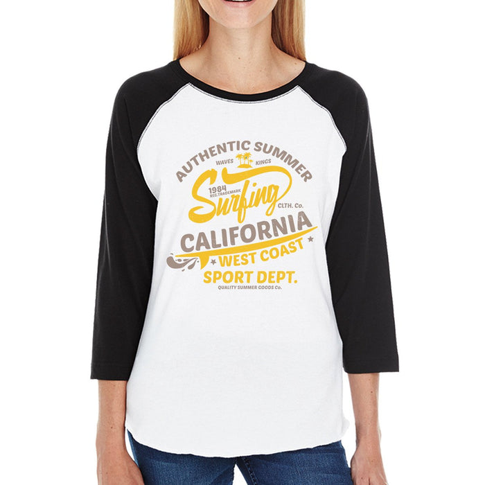 Authentic Summer Surfing California Womens Black And White Baseball Shirt.