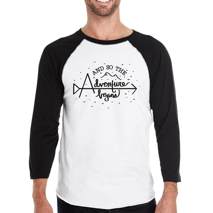 And So The Adventure Begins Mens Black And White Baseball Shirt.