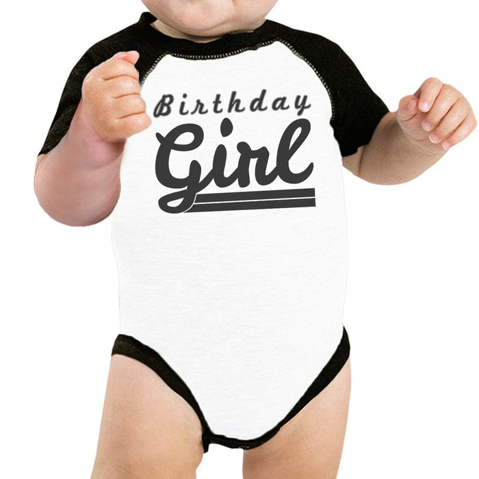 Birthday Girl Black And White Baby Baseball Shirt.