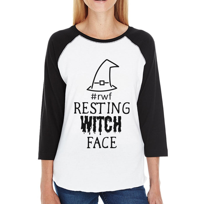 Rwf Resting Witch Face Womens Black And White BaseBall Shirt.