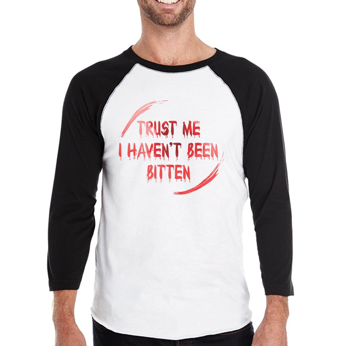 Trust Me I Haven't Been Bitten Blood Mens Black And White BaseBall Shirt.