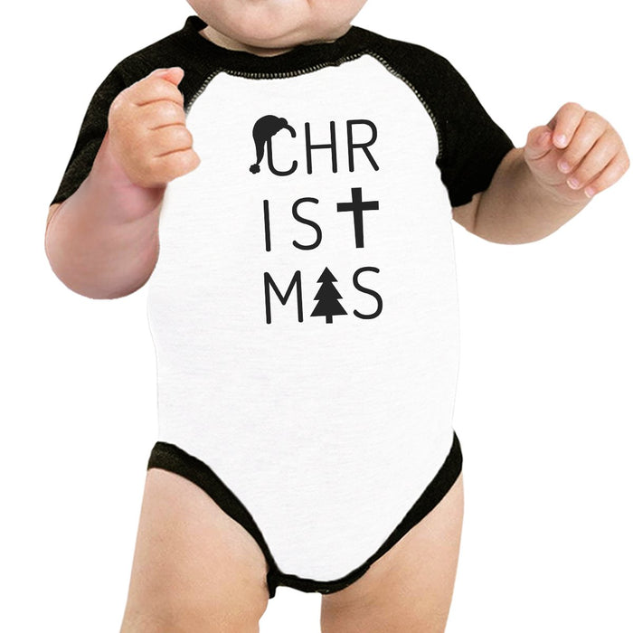 Christmas Letters Baby Black And White Baseball Shirt.