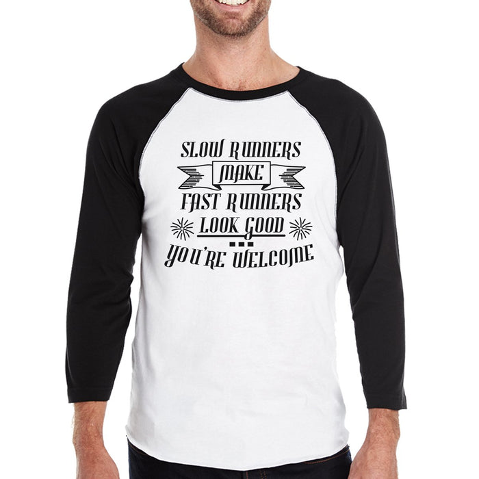 Slow Fast Runners Mens Baseball Shirt Funny Exercise Raglan Tshirt.