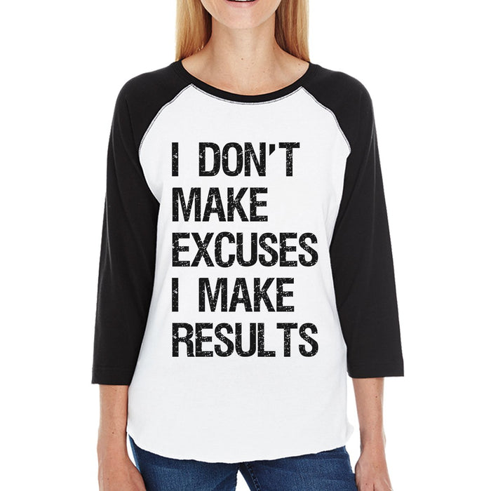 Excuses Results Womens Baseball Tee Cute Workout Baseball T-Shirt.