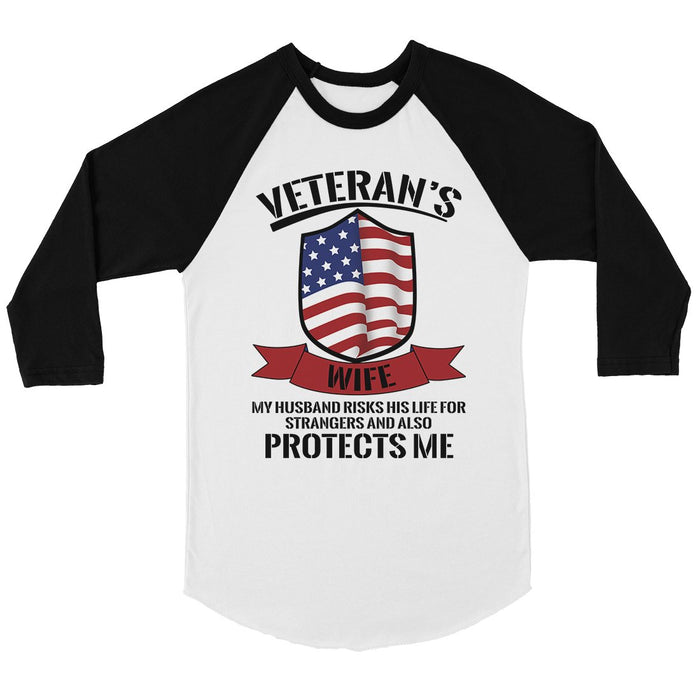 Veteran's Wife Womens Cute Baseball Shirt 4th of July Raglan Tee.