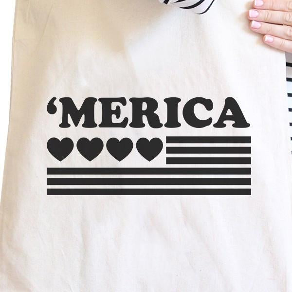 Heart 'merica Natural Canvas Tote Cute American Flag Canvas Bag.