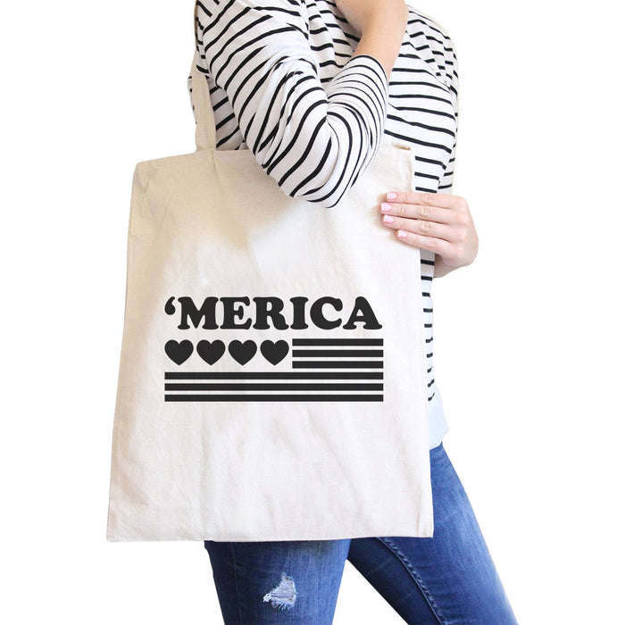 Heart 'merica Natural Canvas Tote Cute American Flag Canvas Bag.