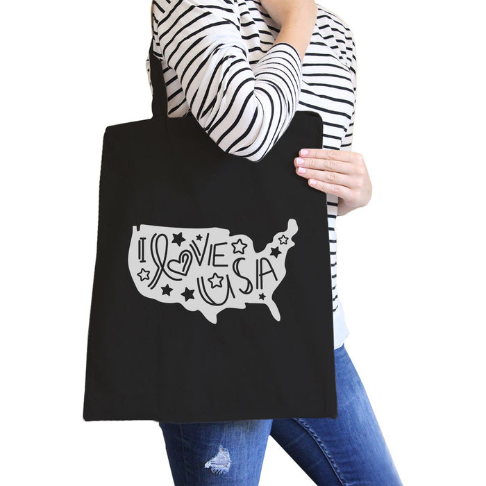 I Love USA Map Black Canvas Bag Cute Design Shoulder Bag For Her.