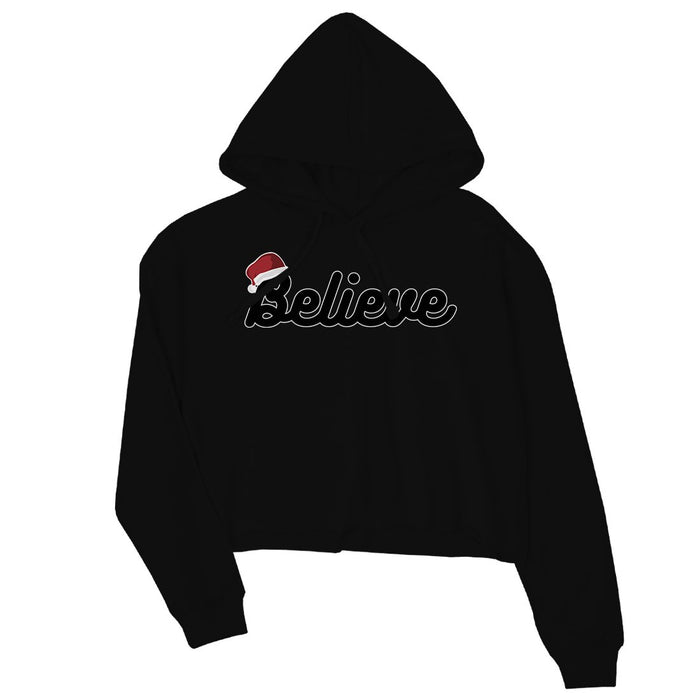 Believe Santa Hat Womens Crop Hoodie.