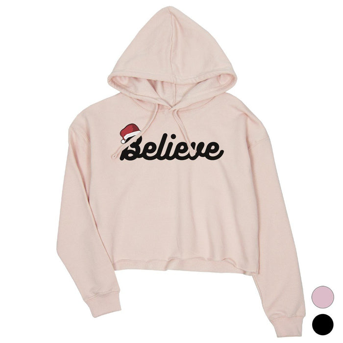 Believe Santa Hat Womens Crop Hoodie.