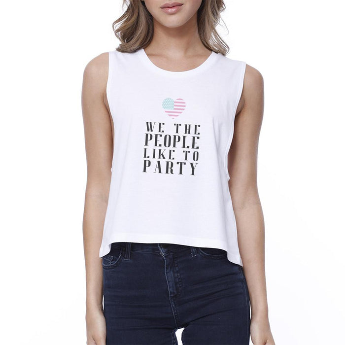 We The People Womens White Cute Graphic Crop Tee For 4th of July.