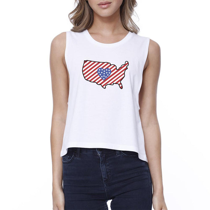 Cute USA Map Graphic Sleeveless Crop Top For Women Gift For Her.